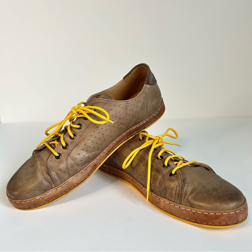 EXTON Italian Brown Leather Men's Loafers Yellow Sole Laces Euro 45 (USA 11) - Picture 3 of 12